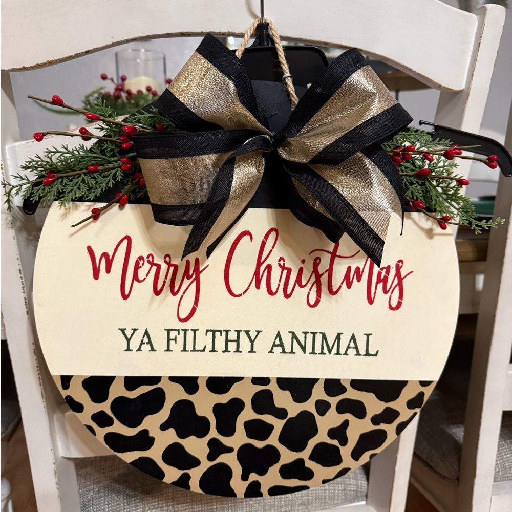Festive Holiday Sign with Black and Gold Bow